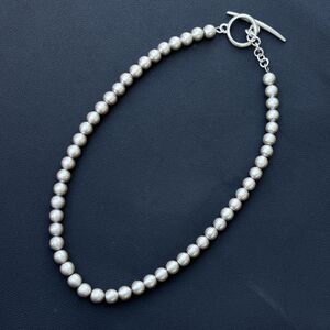 Matte Sterling Silver Bead Necklace 16” Toggle Clasp 6mm Silver beads 24g